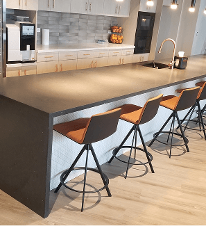 Granite kitchen countertop styled with decor in a Denver home