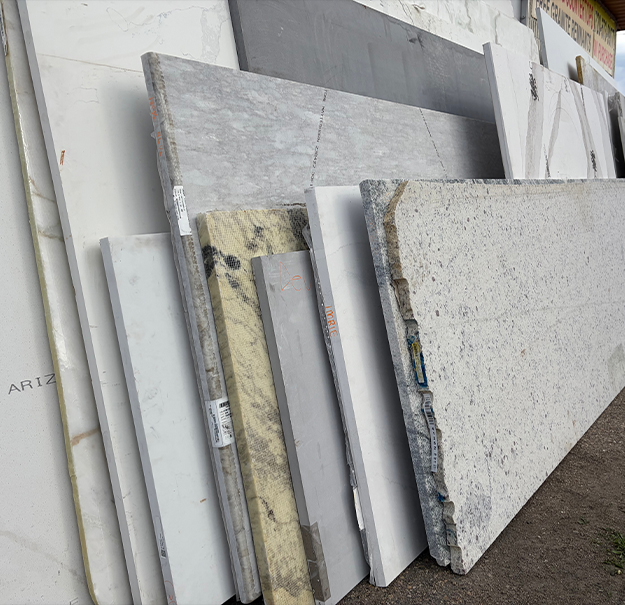 Granite and quartz remnant materials available at our Arvada location