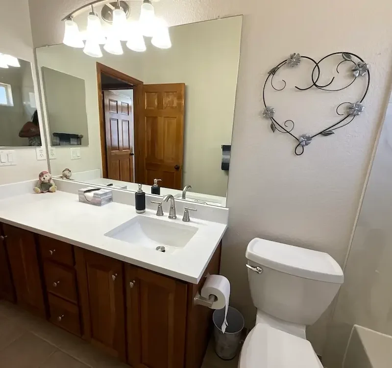 quartz countertop lynn dominicci hall bath