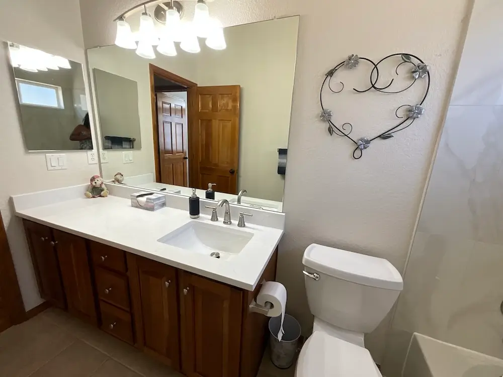 quartz countertop lynn dominicci hall bath