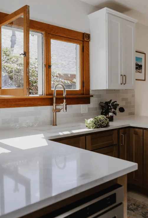 Handcrafted wood cabinet finishes for a kitchen remodel