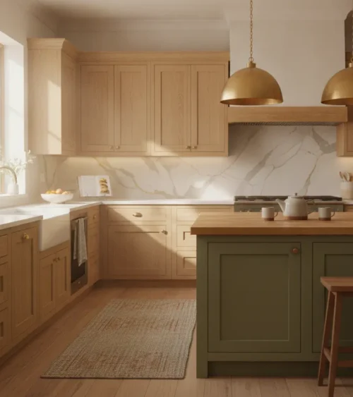why-homeowners-are-moving-away-from-all-white-kitchens Modern kitchen with natural wood cabinetry, warm countertops, and soft lighting replacing outdated all-white design.